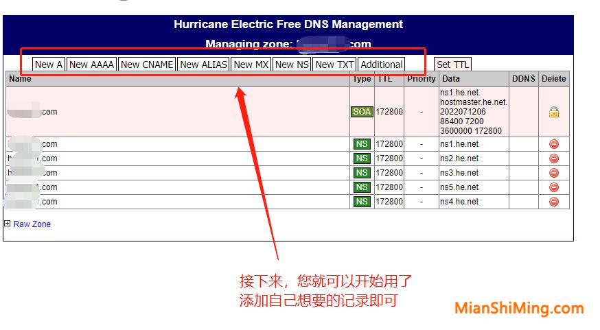 最后已经完成域名dns托管到dns.he.net了